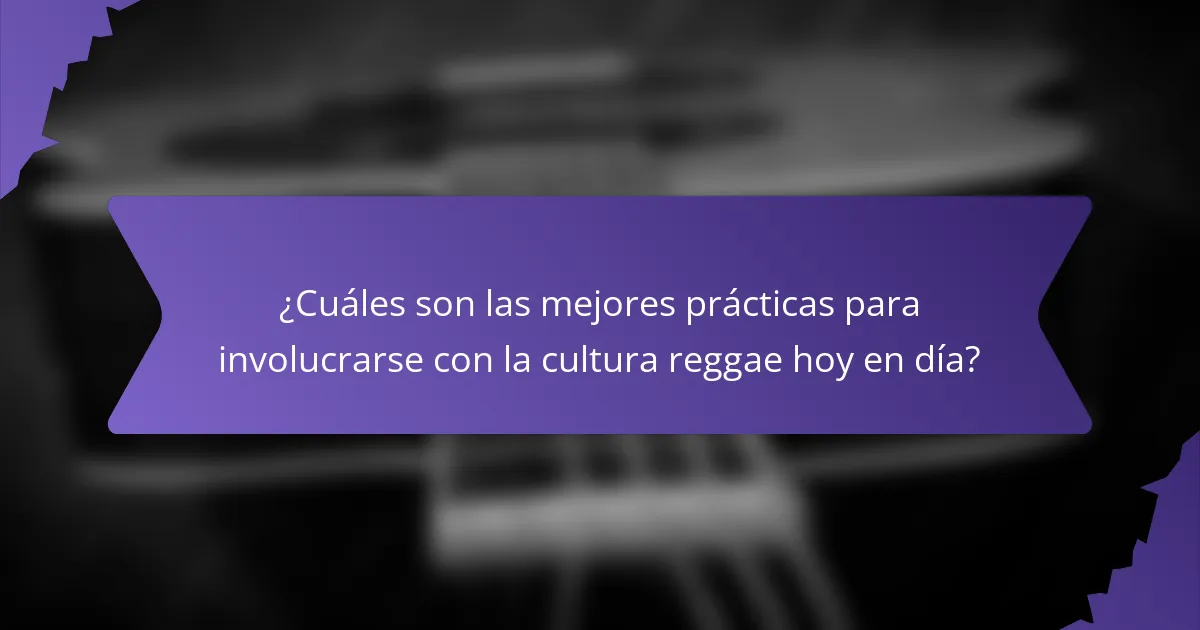 ¿Cuáles son las mejores prácticas para involucrarse con la cultura reggae hoy en día?